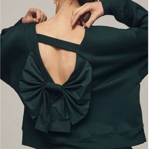 Elegant Dark Green Bow Back Women top sweatshirt